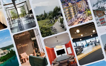 Dynamic photo collage featuring new Salzburg Convention Bureau partners: modern hotels, stylish meeting rooms, alpine event venues, Salzburg architecture, lakeside scenery, ski resorts and social gatherings highlight the region’s diversity for meetings, conferences and events.